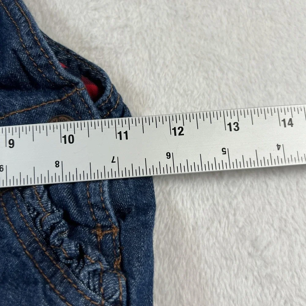 OshKosh B'gosh Overalls Kids 2T Blue Denim Lined Plaid Cuff Adjustable Strap